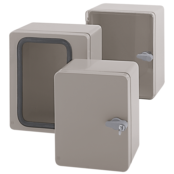 Small electrical control cabinet with lock in material ABS and polycarbonat