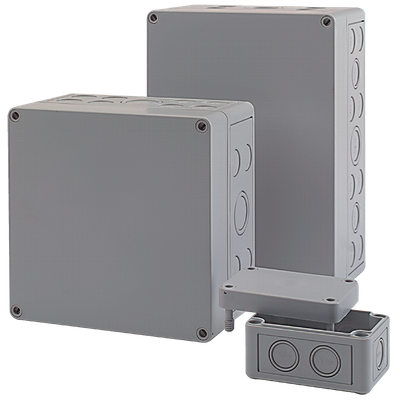 Plastic enclosure PCI with knockouts for cable glands