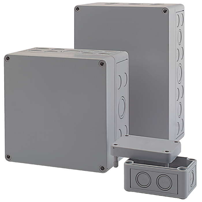 Plastic enclosure PCI with knockouts for cable glands