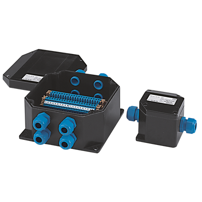 ATEX GRP polyester box with cable glands and terminal block