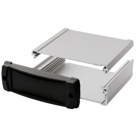 Divided profile enclosure with plastic end cap