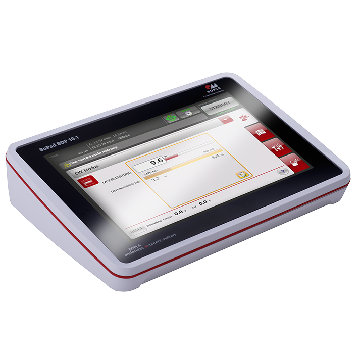 Modern and flat hand-held enclosure for the installation of touchscreens.