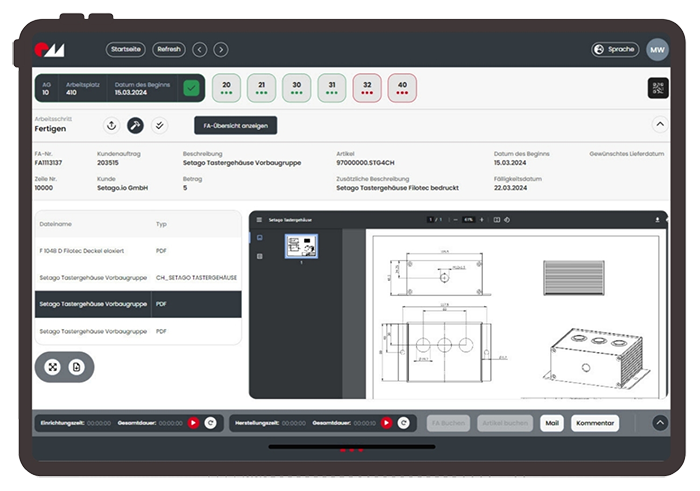 Printscreen of the SETAGO production data acquisition software