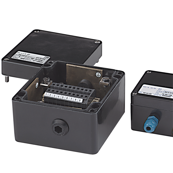 ATEX GRP polyester enclosures with cable glands and terminal block