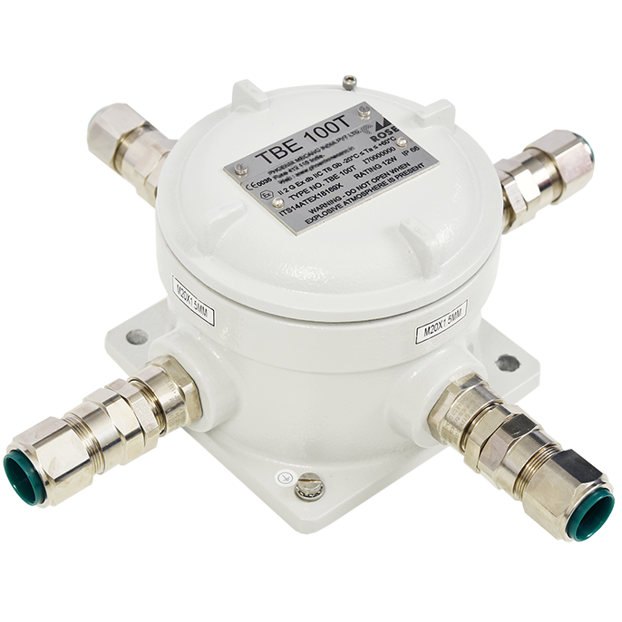 Pressure-encapsulated aluminum ATEX ex-d enclosure with cable glands