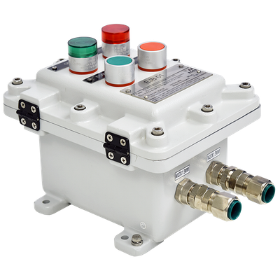 Pressure-encapsulated aluminum ex-d enclosure with cable glands and push-buttons