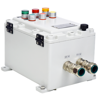 Pressure-encapsulated aluminum ex-d enclosure with cable glands and push-buttons