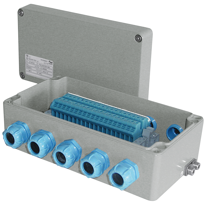 ATEX aluminum junction box with cable glands and terminal block