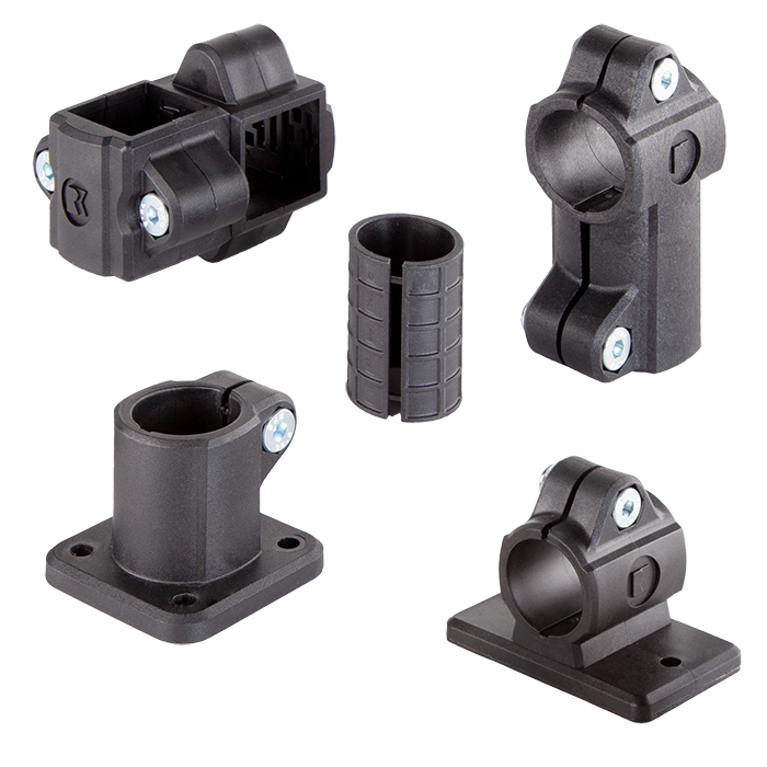 Plastic tube and clamp connectors in various sizes