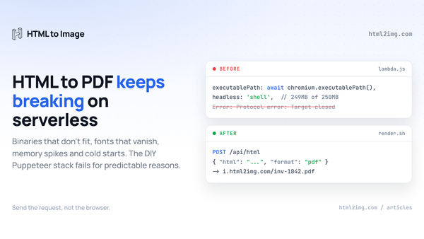 Why HTML to PDF with Puppeteer Keeps Breaking on Serverless (and the Fix)