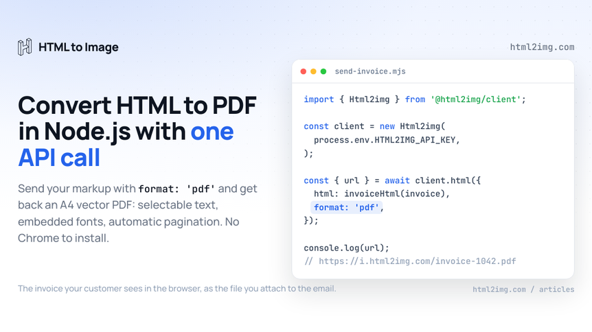 Convert HTML to PDF in Node.js With One API Call