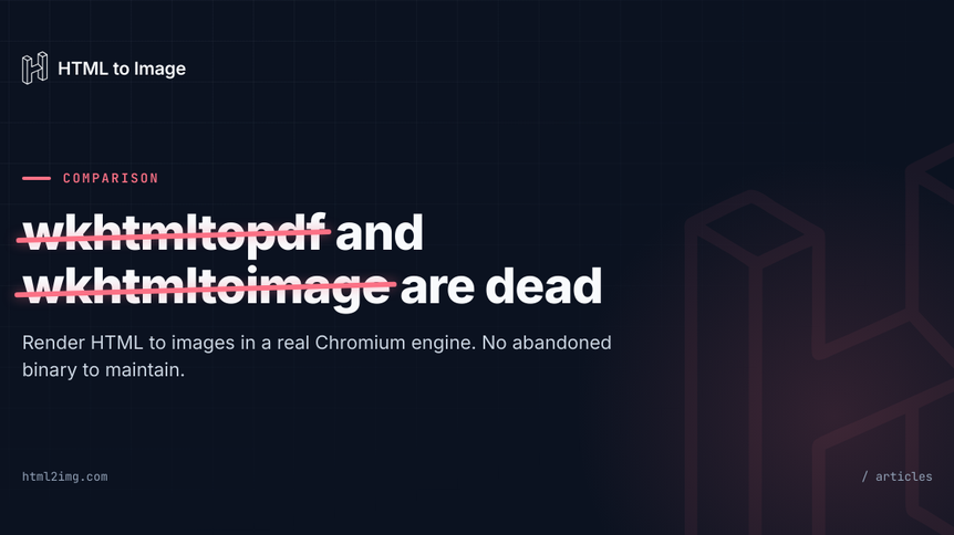 wkhtmltopdf and wkhtmltoimage are dead, use this instead
