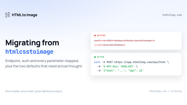 How to Migrate from htmlcsstoimage to HTML to Image