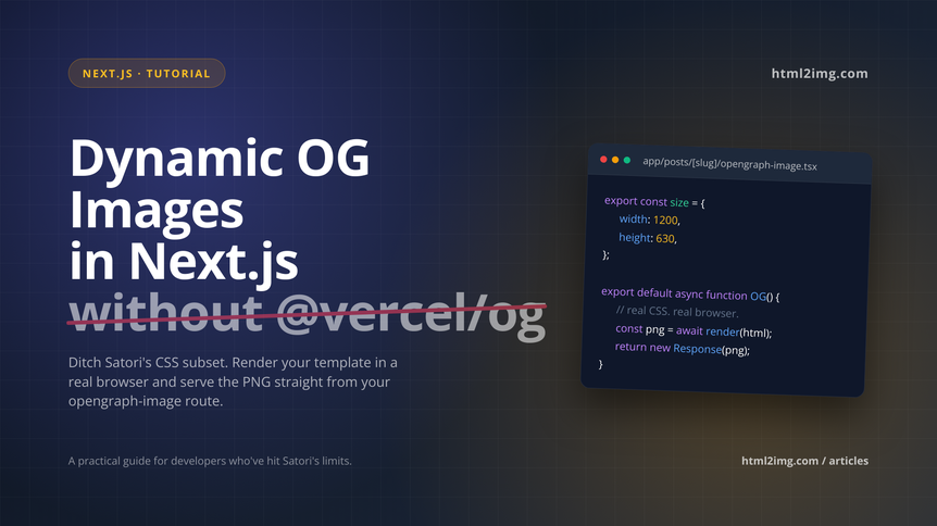  Dynamic OG Images in Next.js Without @vercel/og (1,200×630)
