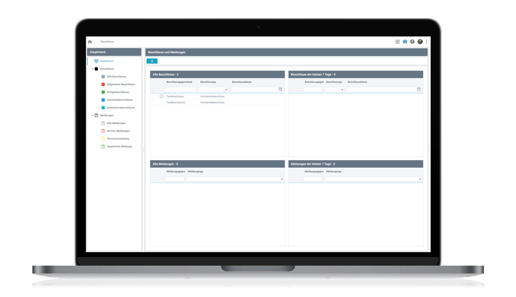 Laptop, auf dem ein Projektmanagement-Dashboard mit Seitenleiste und mehreren übersichtlichen Bereichen für Aufgaben und Aktualisierungen angezeigt wird.