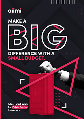 Cover of a guide titled "Make a Big Difference with a Small Budget" featuring a hand holding a red briefcase on a geometric black background.