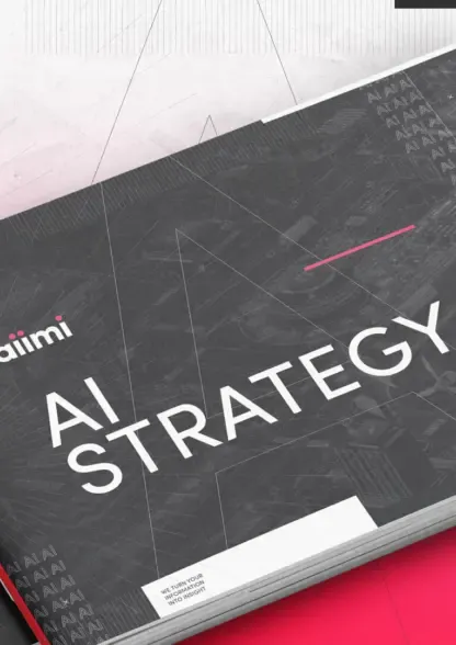 Cover of a book titled "AI Strategy" with a dark geometric design and subtle pink accents.