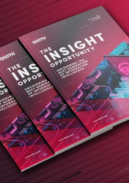 Three copies of a book titled "The Insight Opportunity" with a futuristic design and vibrant colors on a red background.