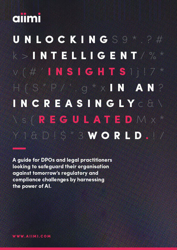 Poster with text: "Unlocking Intelligent Insights in an Increasingly Regulated World." Includes branding and a guide description for DPOs and legal practitioners.