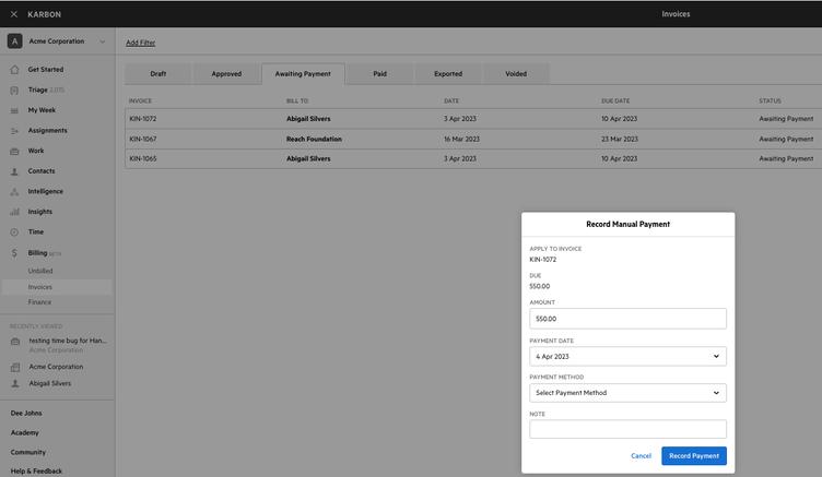 record manual payments