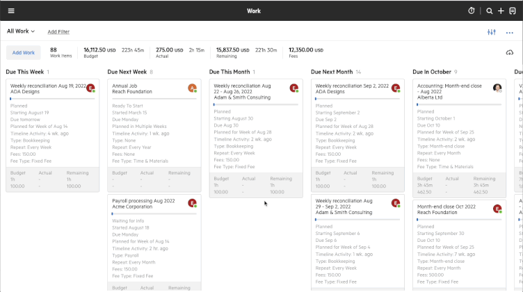 An animation of an overlay view opening from within the kanban view.