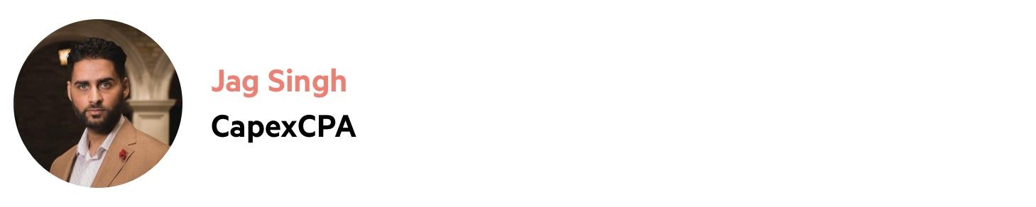 Jag's headshot on the left, with the words 'Jag Singh, CapexCPA' on the right.