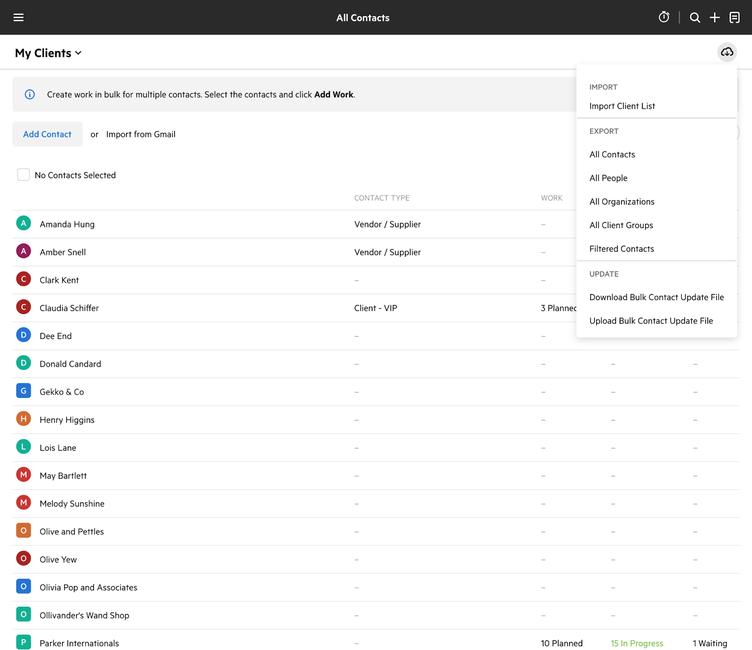 A Karbon product screenshot showing the bulk contact update file