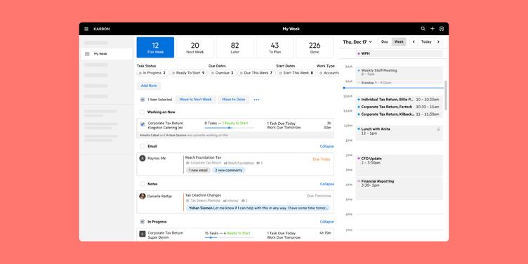 Image of Karbon's My Week UI.