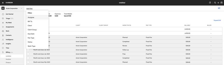 Filter unbilled by ‘Bill to’