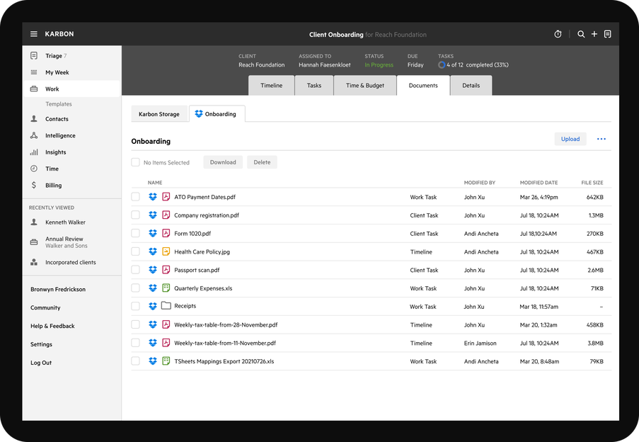 Karbon Accounting Practice Management client onboarding document management