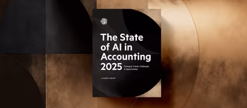 The cover of "The State of AI in Accounting Report 2025" set against a textured black and gold background.