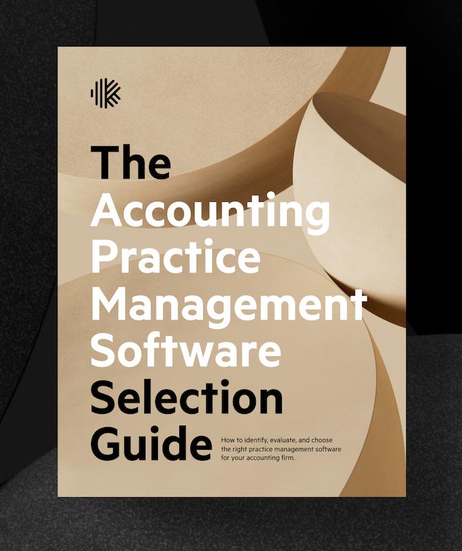 Front page of the The Accounting Practice Management Software Selection Guide 2024 on top of a black and grey textured background.