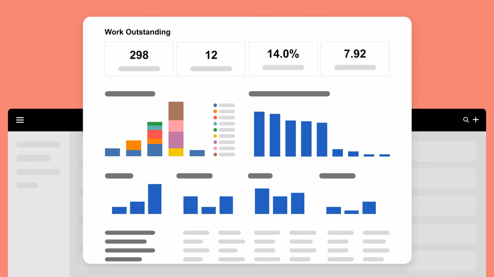 A mock up of the 'Work Outstanding' dashboard in Karbon Practice Intelligence