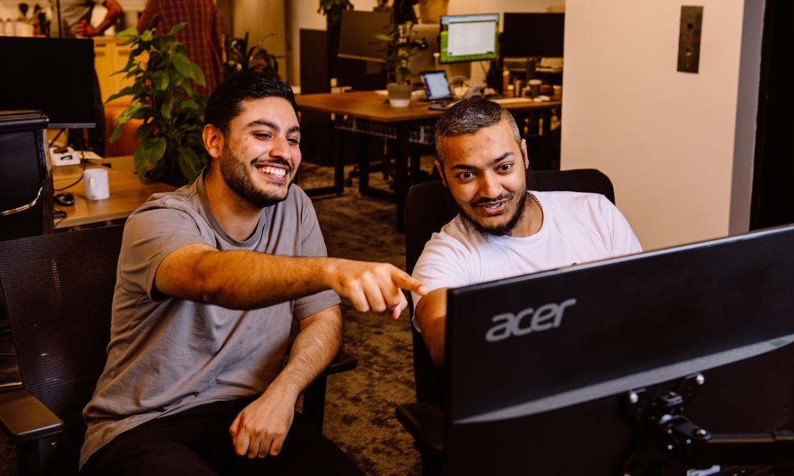 Engineers Pulkit and Qutub from the Karbon team working together on the Karbon shipathon.