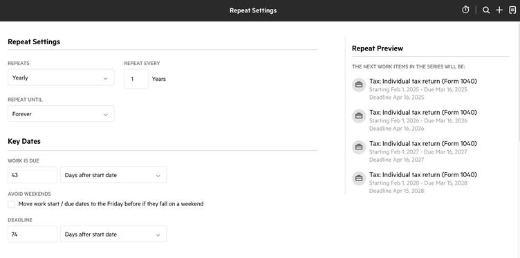 An image that shows how deadline works on repeat work schedules