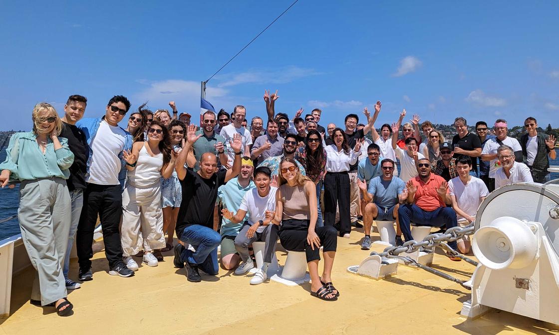 The Sydney Karbon team celebrating Christmas 2023 on the Sydney Harbour.