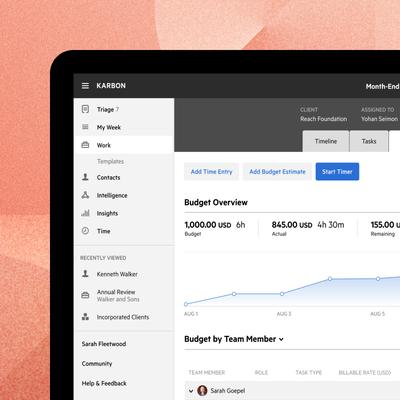 Image of Karbon time and budgets dashboard.