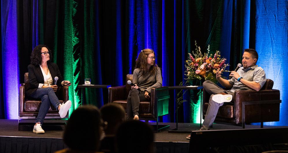 Karbon SVP of Customer, Andi Ancheta, on stage at Karbon X 2022 with Jessica and Greg Daley from Parable, discussing their journey to Practice Excellence.