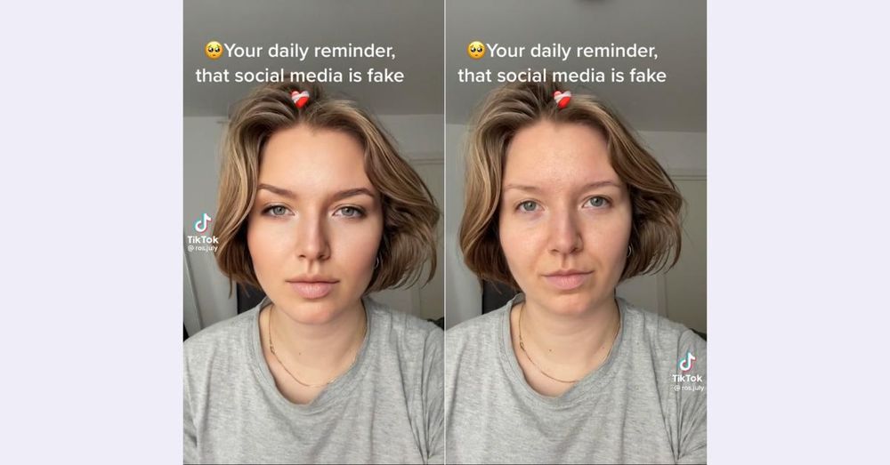 before and after of woman who is using the tiktok bold glamour filter
