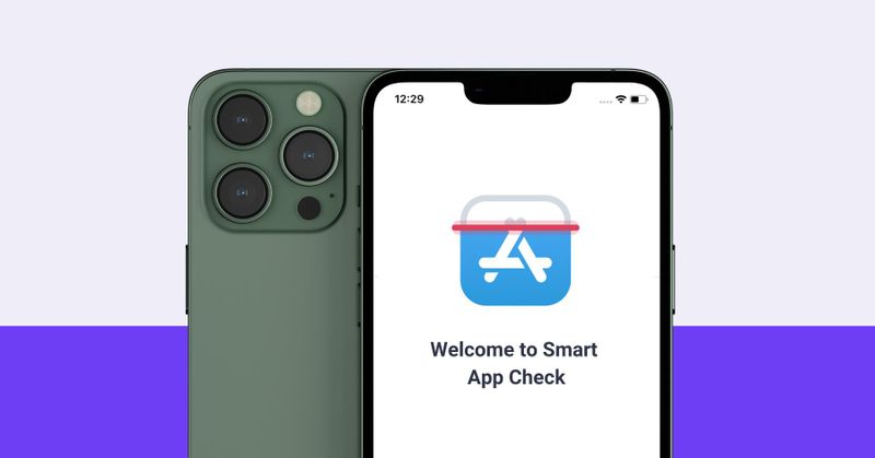 Screenshot of an iPhone, showing "Welcome to Smart App Check" below the icon of the App Store that is being scanned