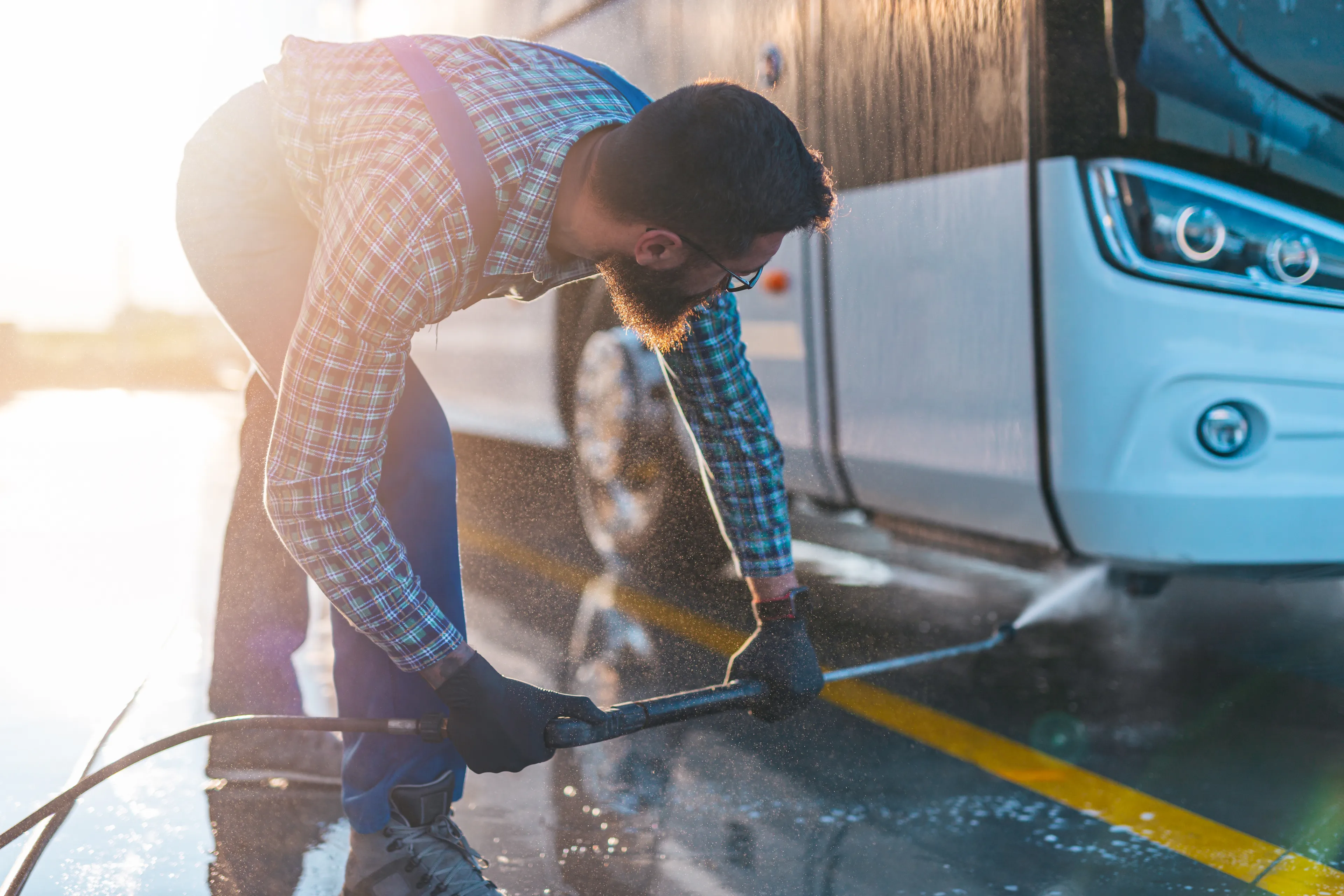Person cleans truck