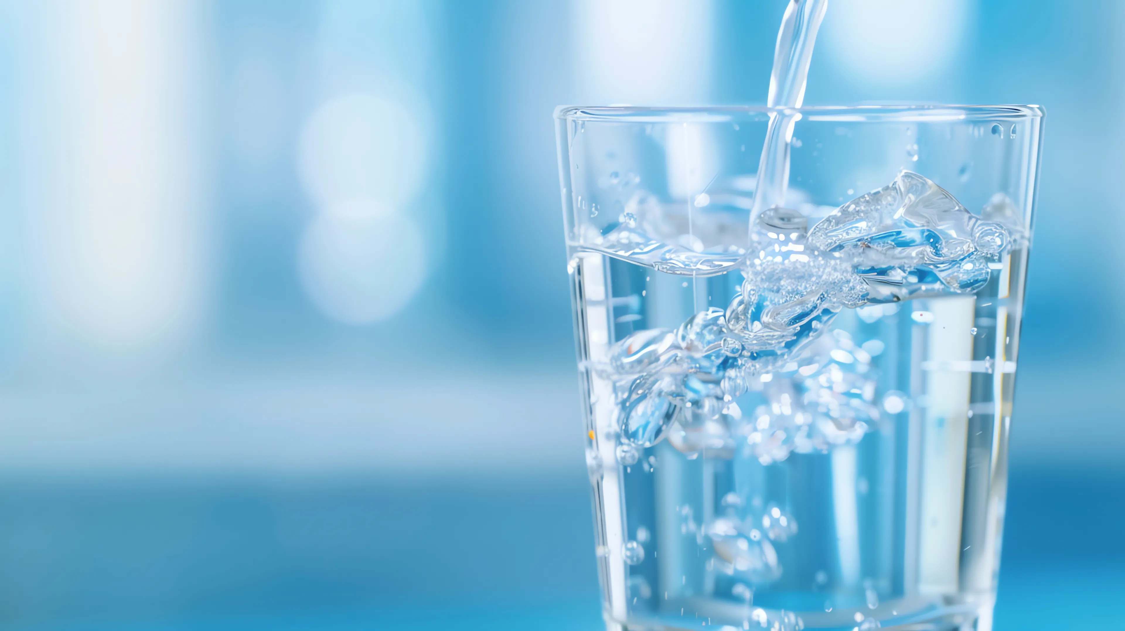 pouring clean water in glass
