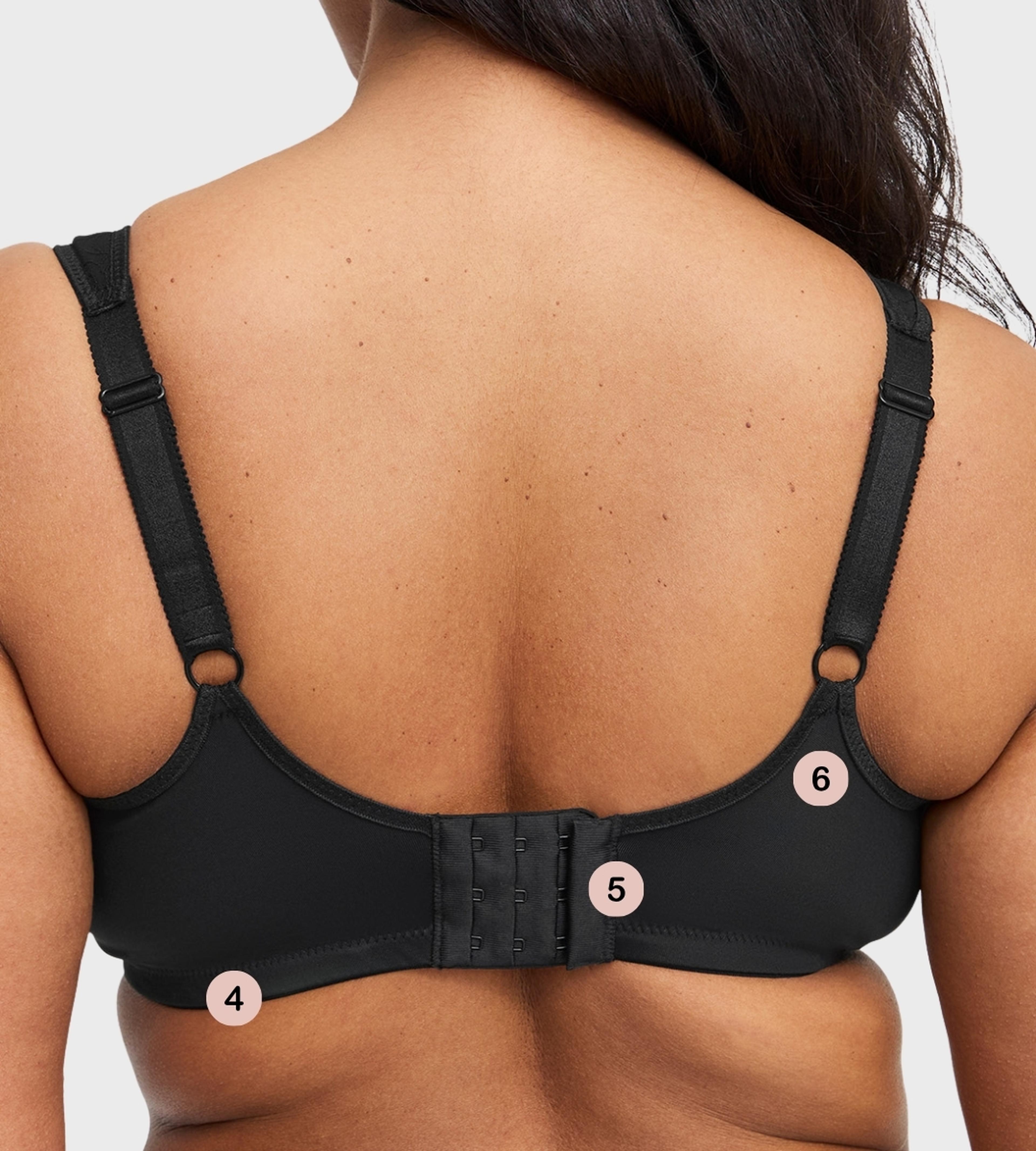 Women showing back of Swegmark black bra with prosthetic function