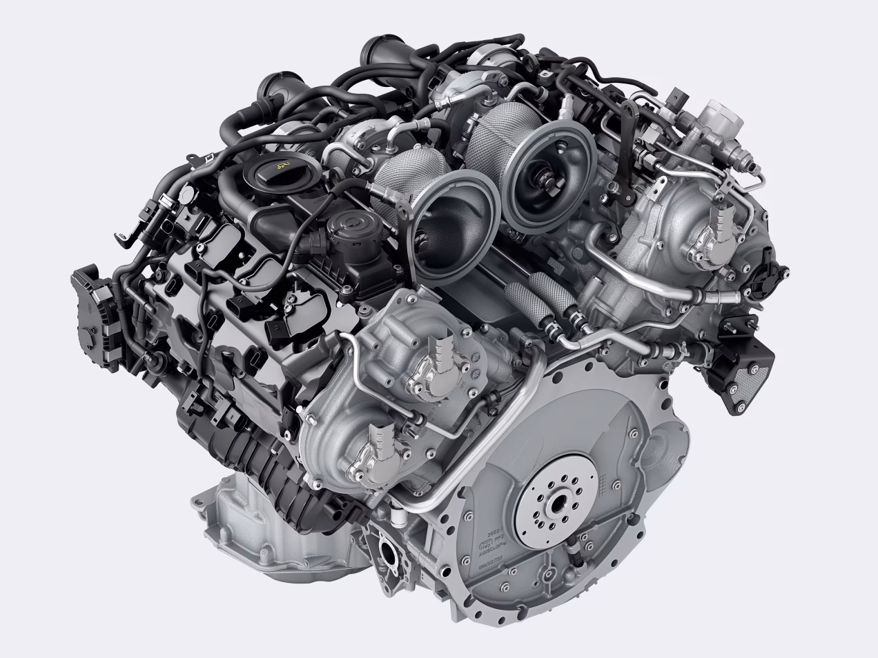 Technical diagram of the 2.9-litre twin-turbo V6 engine in the Porsche Panamera 4S E-Hybrid.