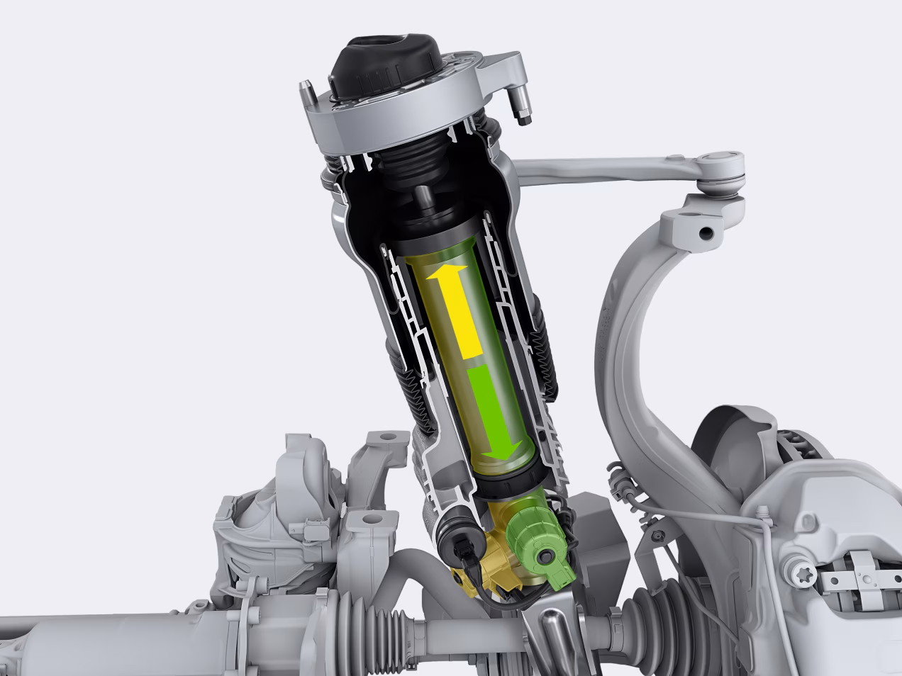 Radiografía de la suspensión neumática adaptativa del Porsche Cayenne.
