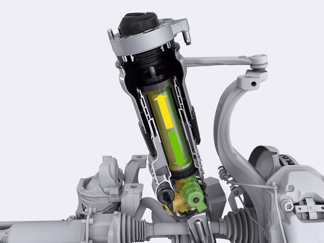 Radiografía de la suspensión neumática adaptativa del Porsche Cayenne.