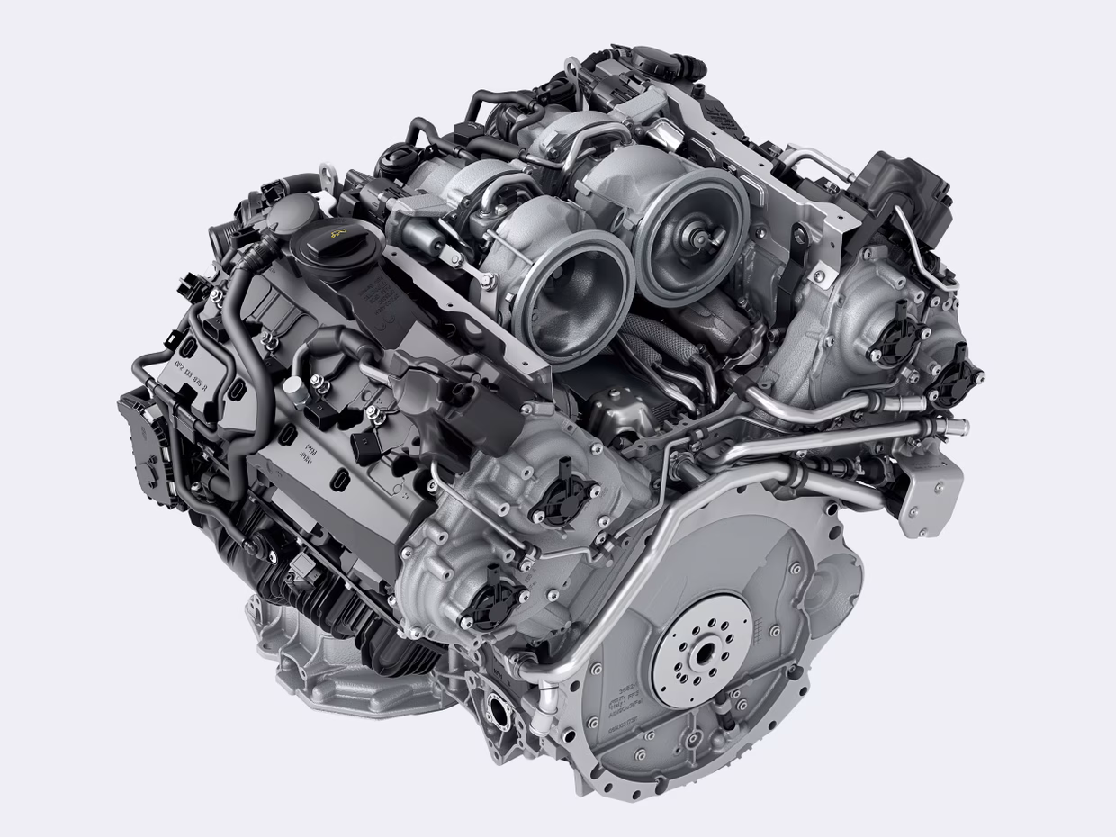 Diagram of the 4.0-litre twin-turbo V8 engine in the Panamera Turbo S E-Hybrid.