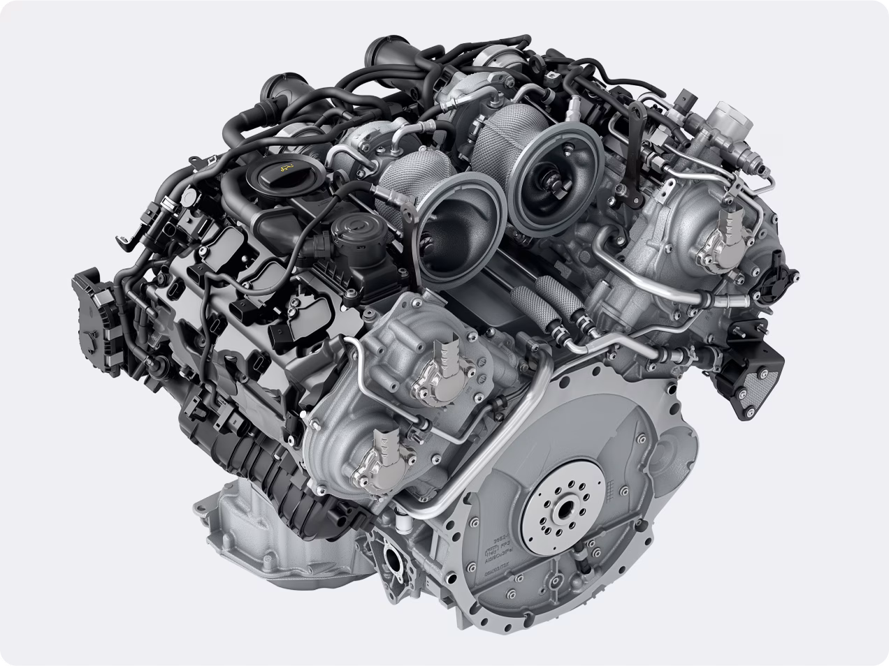 Diagram of the 4.0-litre twin-turbo V8 engine in the Panamera Turbo S E-Hybrid.
