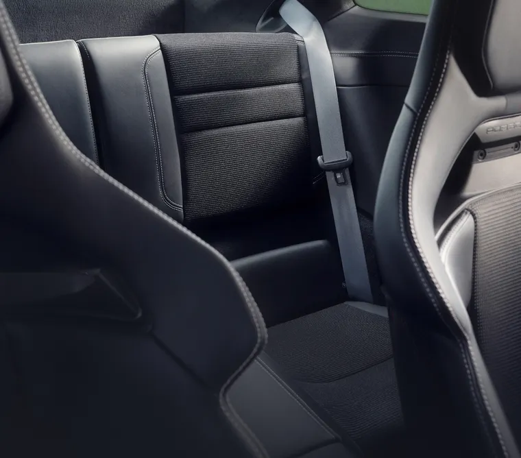 View of the rear seat system in the Porsche 911 GT3 with Touring package.