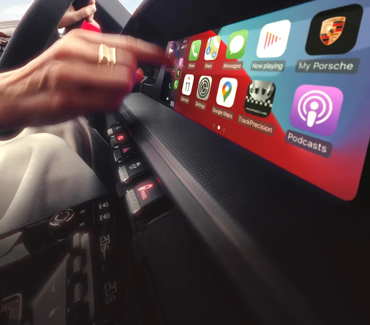 Porsche 911 Targa 4 GTS in Carmine Red. Detailed view of a Matrix LED main headlight.